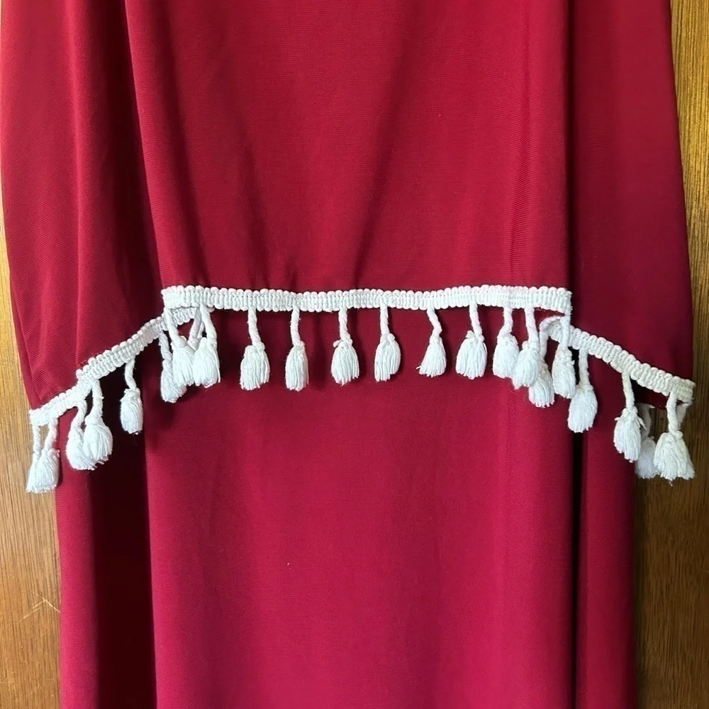 Impressions red and white sleeveless tassel dress size M